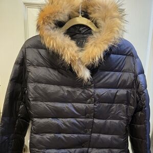 Women's Moncler Glenoble real fur collar black down jacket size small